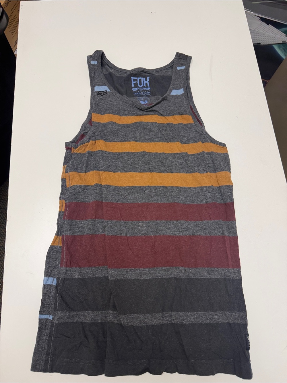 Fox Men’s Gray Tank Top with Yellow and Burgundy Stripes